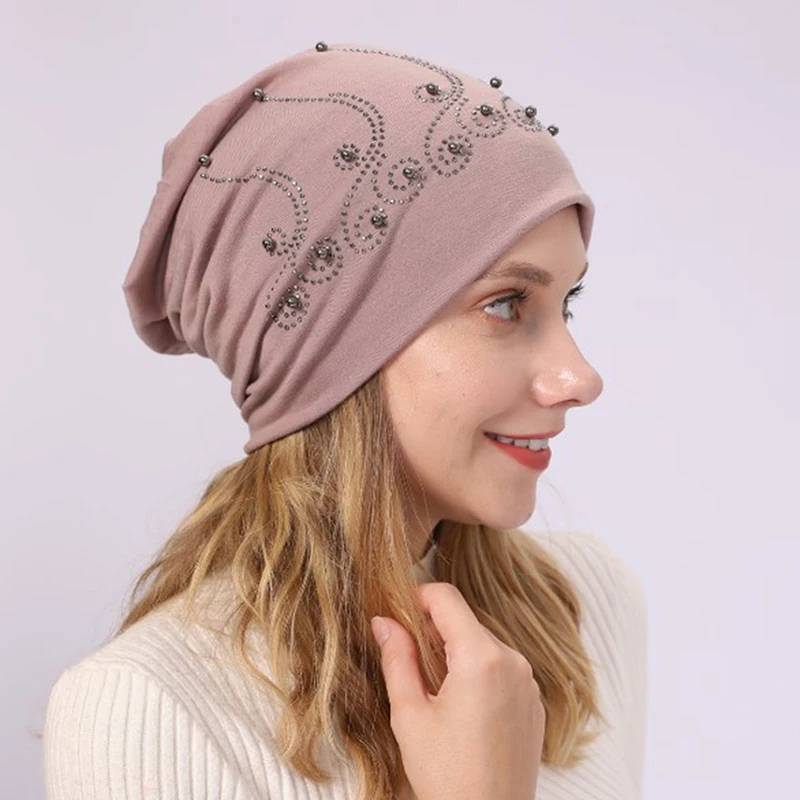 

Fashion Ladies Shiny Rhinestone Beanie Autumn Winter Female Casual Hat Women Soft Cap Bonnet
