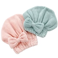 thicken cartoon microfiber hair quickly dry hair hat wrapped towel bowknot bathing cap for bath saunas spa hair cover