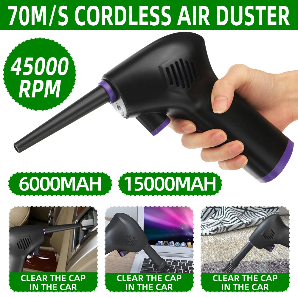 Беспроводной ручной пылесос Air Duster, воздуходувка, электрический инструмент для очистки пыли для автомобиля, компьютера, клавиатуры, камеры, очистка - изображение