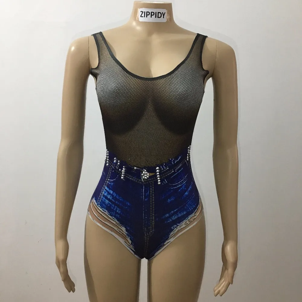 Пикантные джинсы с принтом облегающий эластичный боди женский наряд купальник
