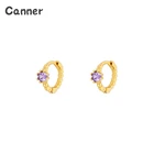 Серьги-кольца женские из серебра 925 пробы с маленькими фиолетовыми цирконами