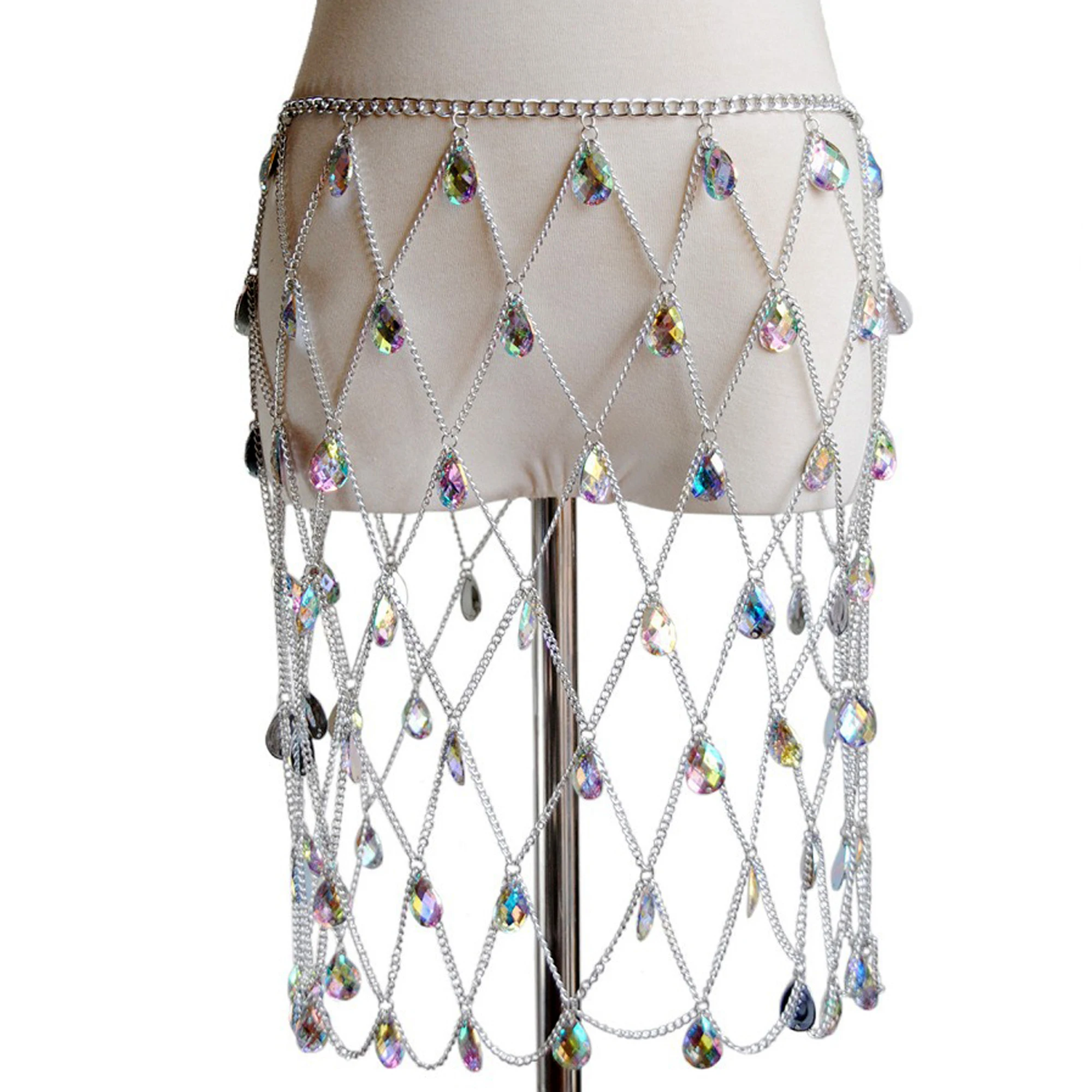 Женское бикини с голографическим кристаллом женское цепочкой для живота