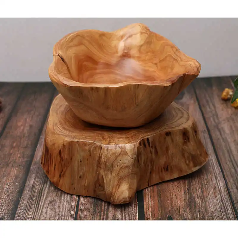 

Creative Wooden Bowl Large Dried Fruit Plate Multi-grain Candy Dish Grid Wood Root Carving Tray Mixing Bowl Kitchen Organizer