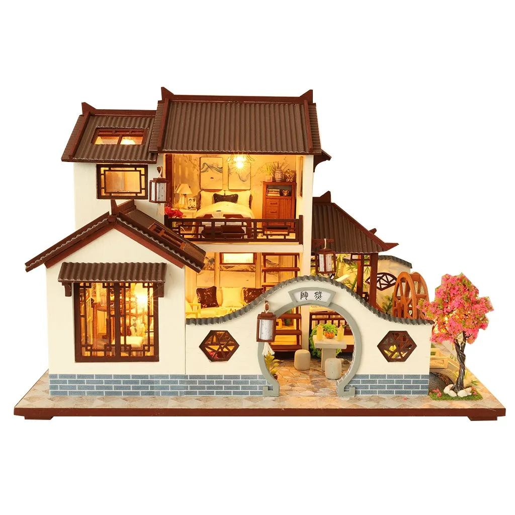 Большой 3d деревянные кукольные домики Миниатюрный Кукольный Домик Diy с мебели светодиодный свет дом Мечта в древнем городе девушки подарок на день рождения