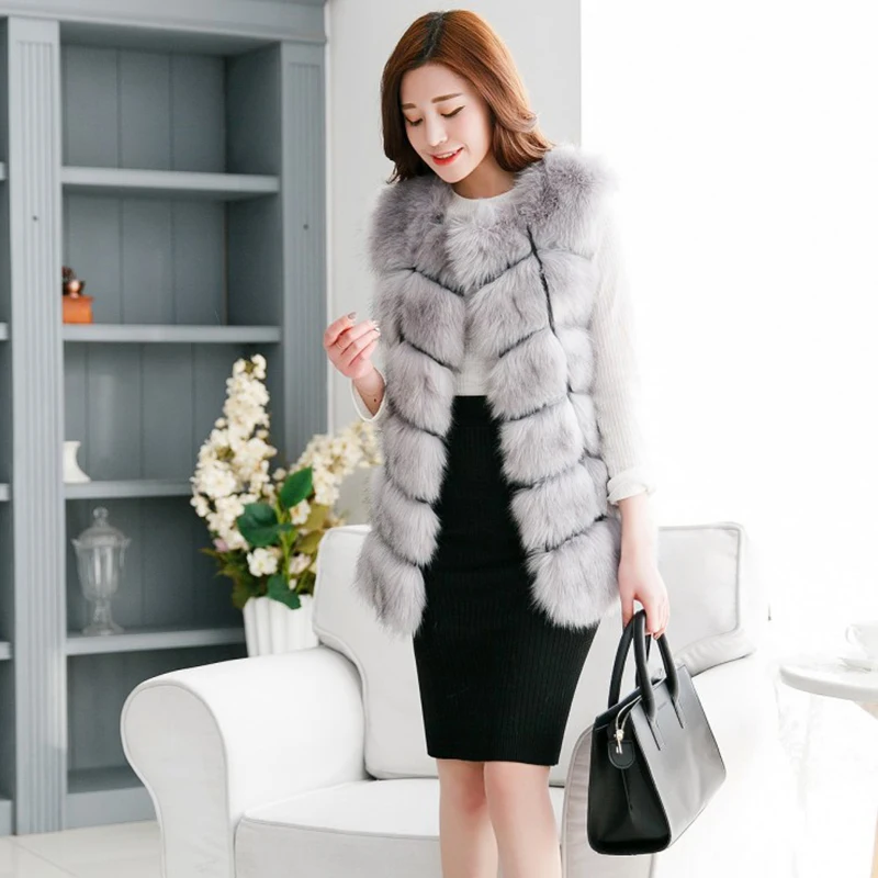 Женский жилет из искусственного меха лисы зимняя модная теплая безрукавка