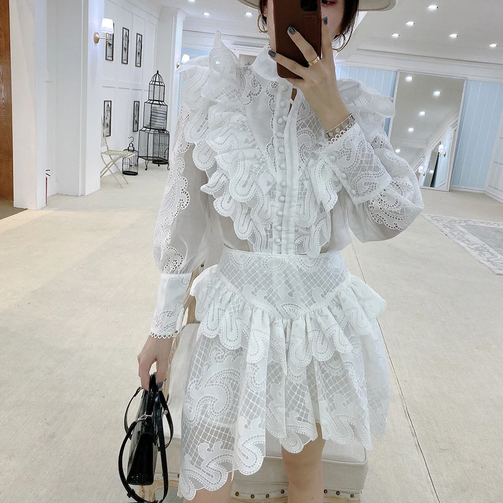 Женский комплект из 2 предметов роскошная кружевная блузка с рукавами-фонариками