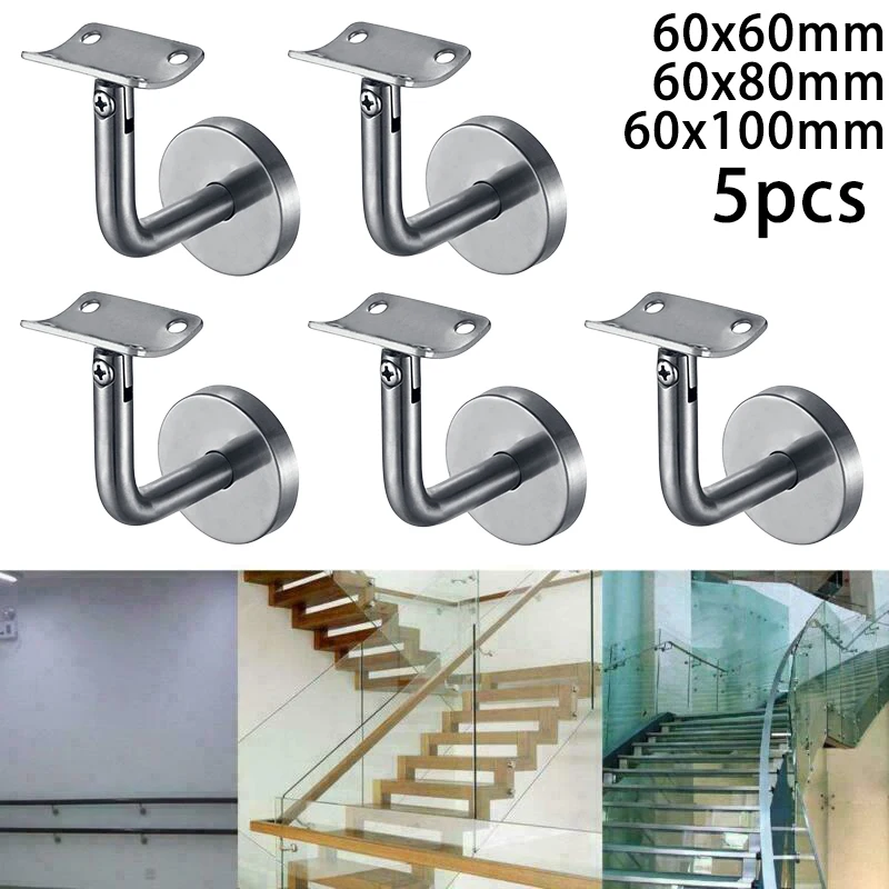 

5 Pieces Stainless Steel Wall Mount Stair Handrail Brackets Bent Support Railing Multi-Purpose Hooks