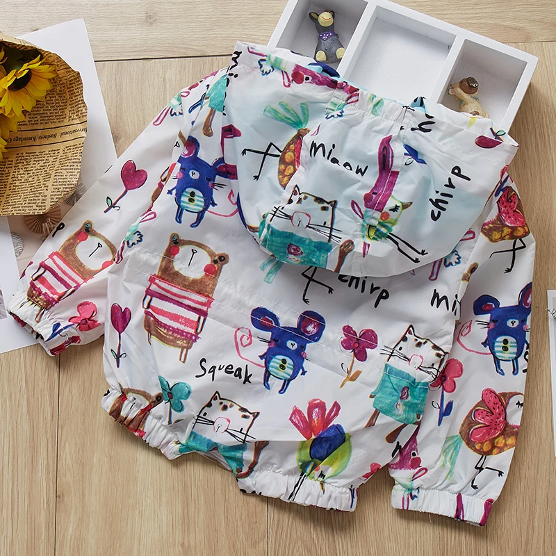 Keelorn Girls Casual Jackets Kids Spring 2021 Outwear Baby Cartoon Graffiti Windproof Warm Coat Infant Children Clothing 6-24M | Детская