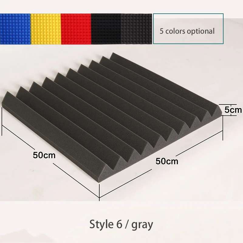 Style 6- gray Высокое качество 50x50 см панель звукоизоляция наклейки на стену Губка Пена Звукопоглощающая шум Губка Пена звукозаписывающая Звукопоглощающая - Цвет: Style 6- gray
