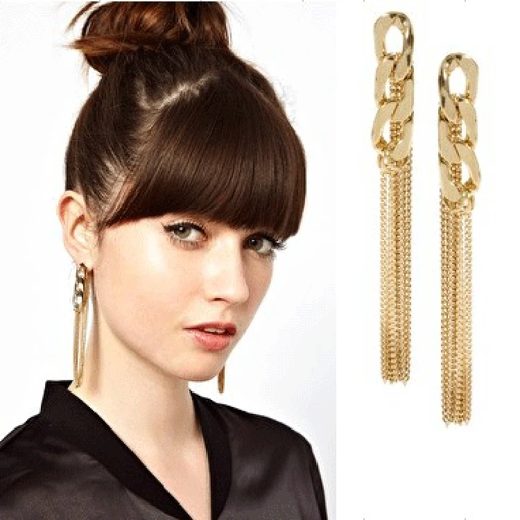 

Fashion thick chain long women earrings simple elegant girl drop earrings wedding party gold jewelry accessories