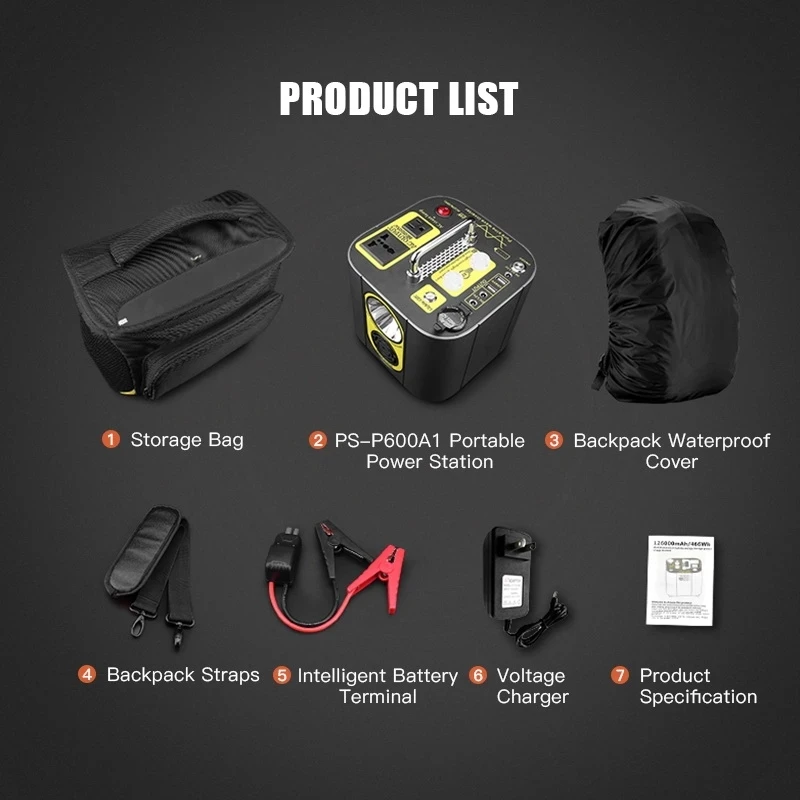 

466Wh 126000mAh Power Station Backup Power Supply 600A Peak Car Battery Charger Car Jump Starter With Double 600W AC Outlet