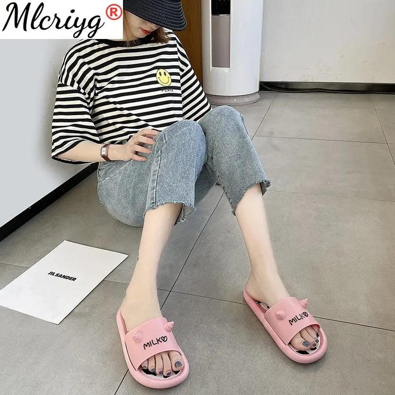

2021 New Catroon Summer Slippers Slides Lovely Home Bath Slippers Non Slip Couple Slippers Shoes Women Couple Chausson Pantoufle