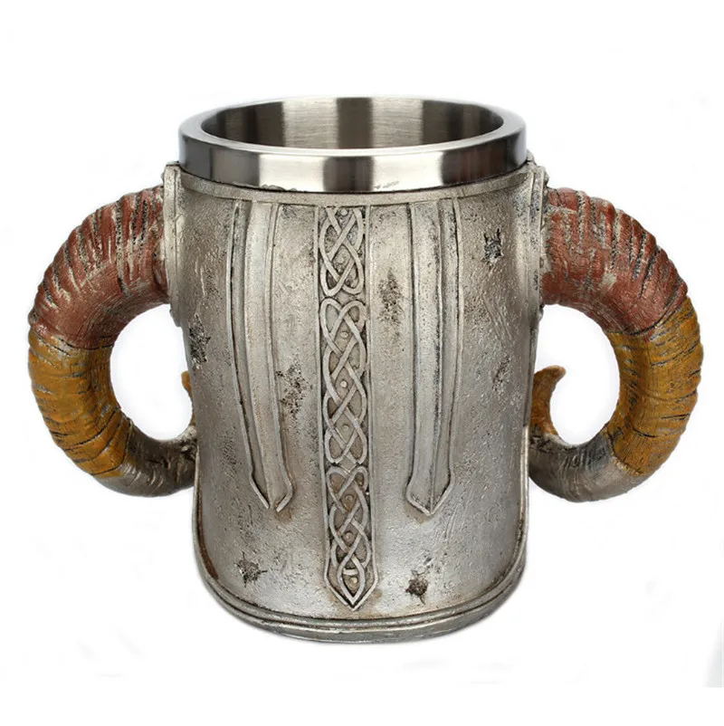 Хэллоуин Бар ликер из нержавеющей стали чашки викинга Ram рогатый питовер воин