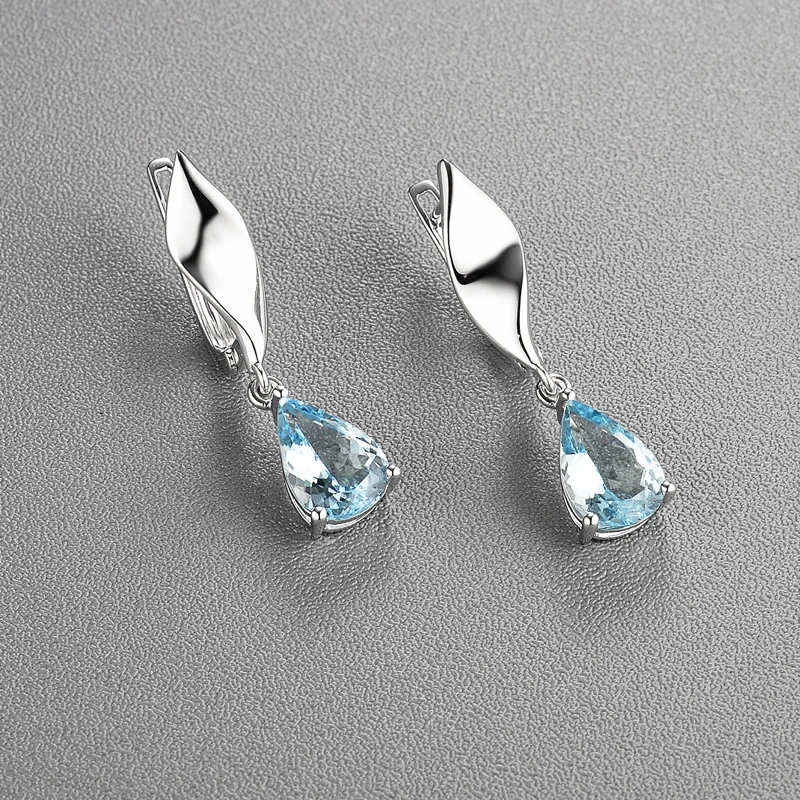 Серьги ручной работы из натурального голубого аквамарина серьги с застежкой 14 К