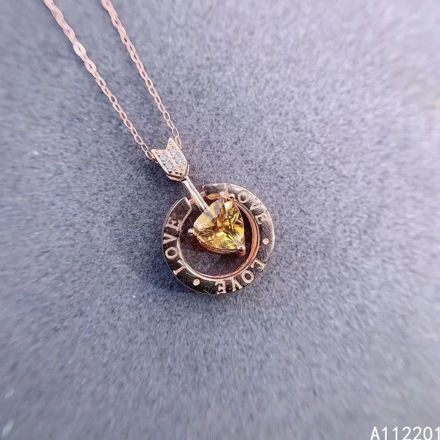 

Fine Jewelry 925 Sterling Silver Inlay With Gemstone Women Classic Trendy Heart Two Wear Citrine Pendant Necklace Support Detect