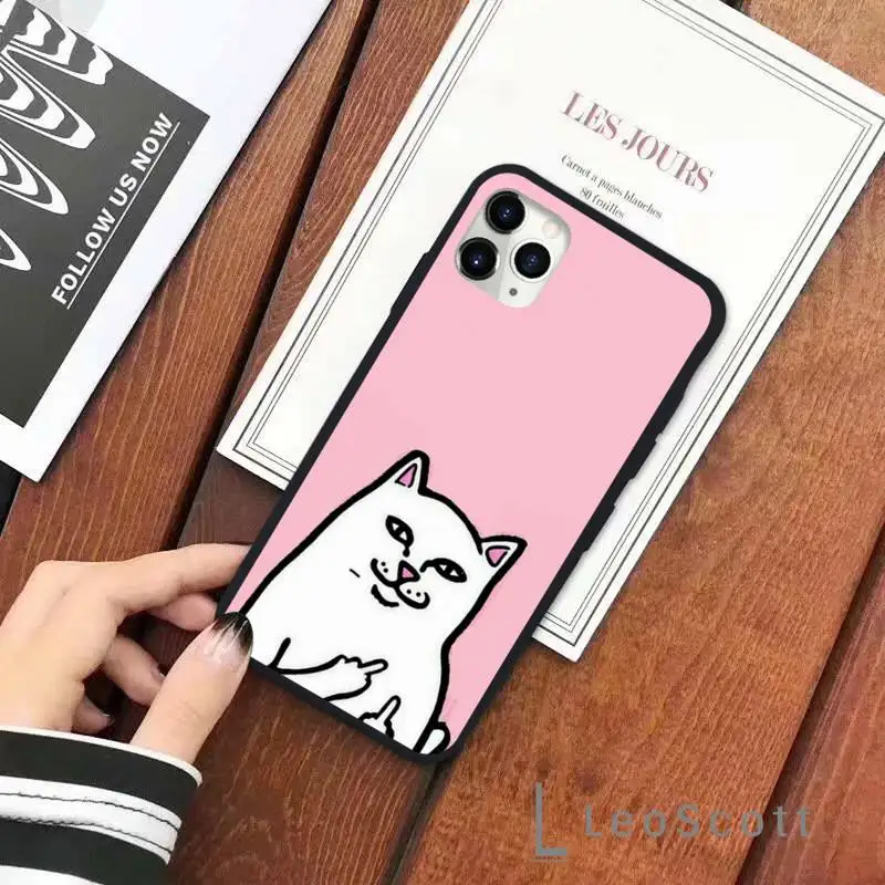 

CAT Middle finger cat RIPNDIPs Phone Case for iPhone 11 12 mini pro XS MAX 8 7 6 6S Plus X 5S SE 2020 XR