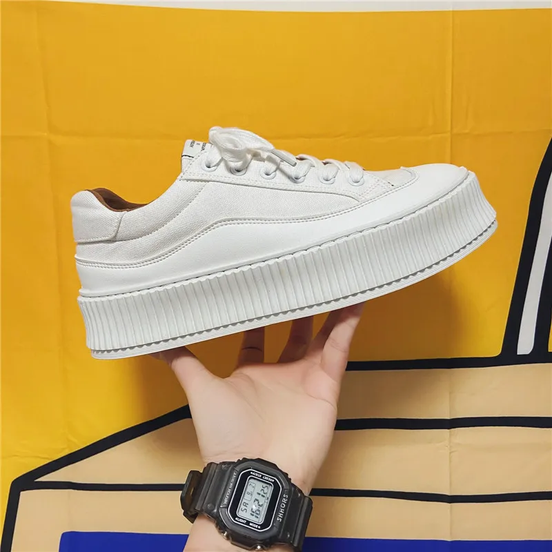 

White Men's Shoes Trend All-match Wear-resistant Thick-soled Casual Sports Shoe Breathable Fashion Canvas Shoes Tenis Masculino