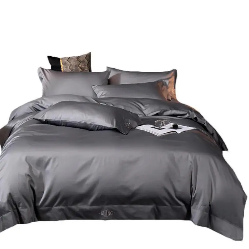 Темно-синие мягкий Египетский хлопок Постельное белье King Queen рисунок из