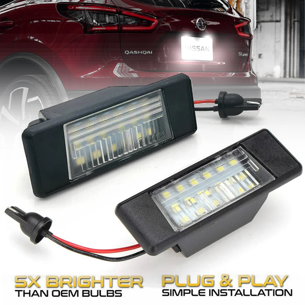 

2Pcs LED License Number Plate Light Lamps For Nissan Juke F15 Micra C+C K12 March K13 Kicks Note Armada NV200 Rogue Infiniti Q50