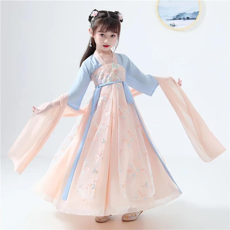 Костюм Тан ханьфу для девочек Новогодняя одежда китайский традиционный костюм