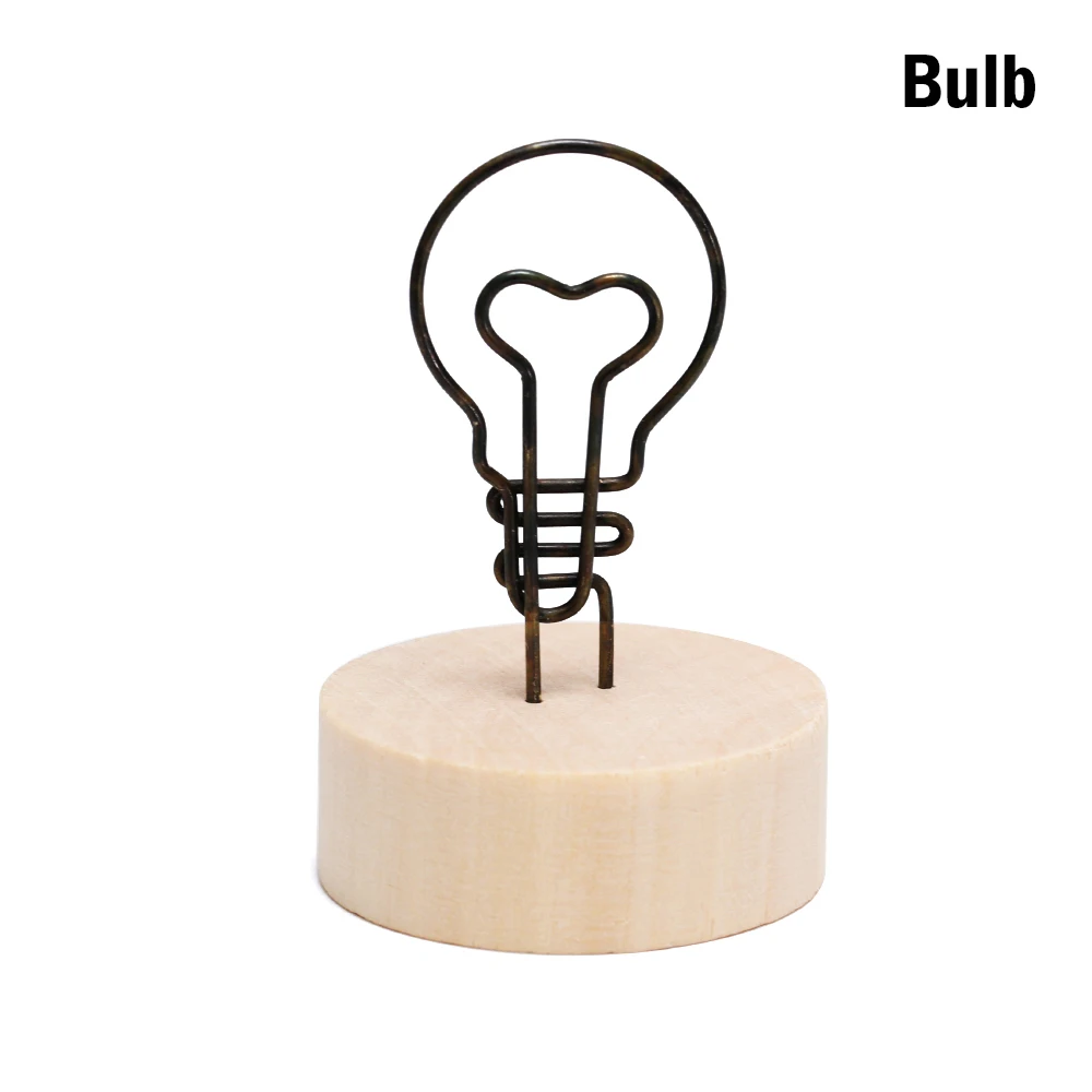 bulb 1 шт., металлическая карточка, фоторамка, круглый деревянный держатель, картинка, памятка, карта, скрапбукинги, зажимы, украшение для дома, настольный орнамент, сделай сам, подарок - Цвет: bulb