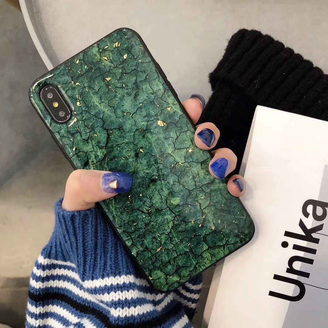 

IPhone case suitable for iPhone 12 11 Pro X 6S 7 8 Plus XR XS Max SE2 gold leaf marble-print soft glue phone case