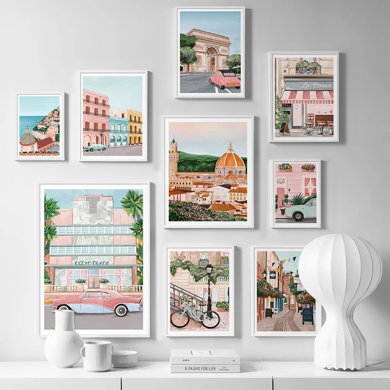 

Travel City Anime Poster Morocco New York Paris Landscape Canvas Print Wall Art Pictures for Home Decoration Interior Paintings