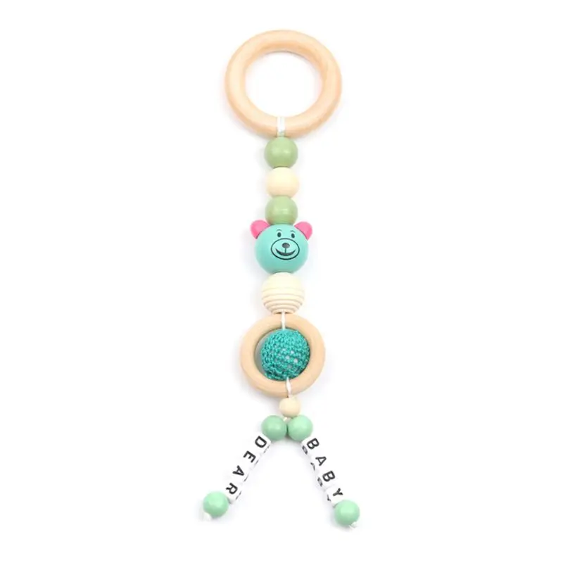 

Baby Gym Frame Rack Hanging Pendant Bear Beads Wooden Ring Teether Molar Toys T3LA