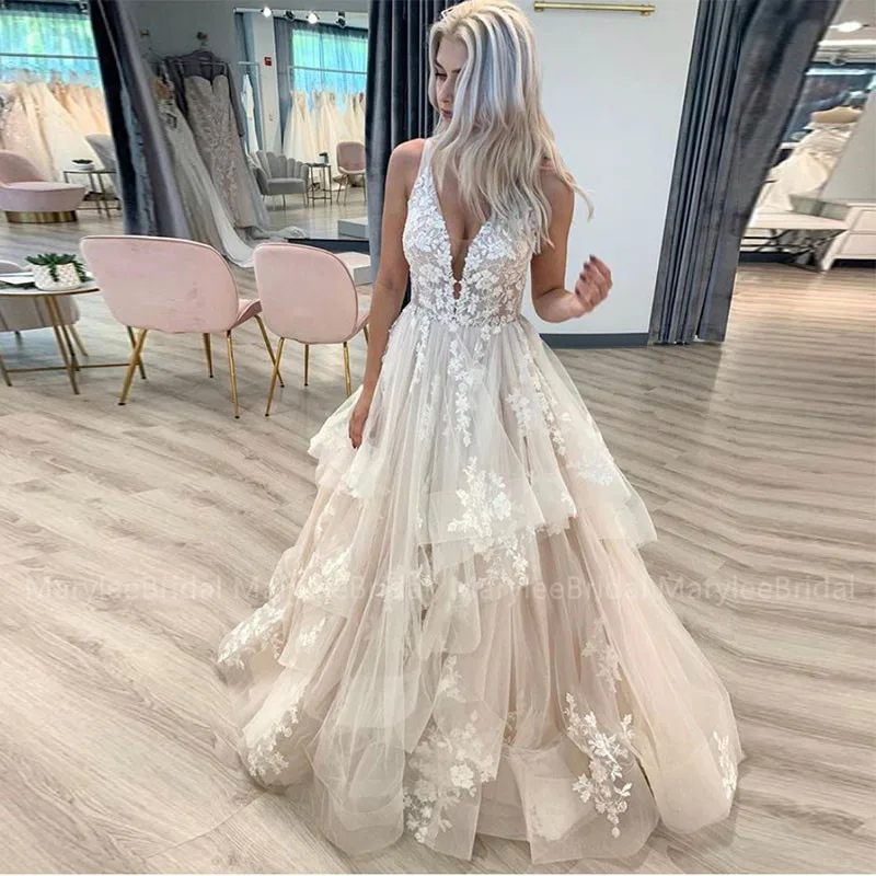 Очаровательные свадебные платья с V образным вырезом платье цвета шампанского