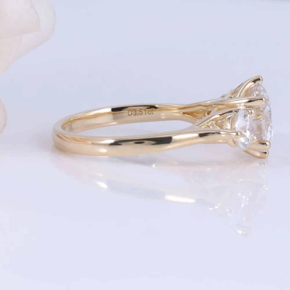 Transmems 18 К желтое золото 3.5CTW центр 2.5ct 8,5 мм и сторона 0.5ct 5 мм F цвет Муассанит 3 Камень Обручальное кольцо Трилогия кольцо
