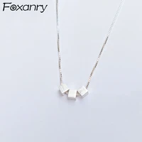 foxanry 925 stamp necklace ins fashion charm elegant simple three silver square block pendant party jewelry girls gift