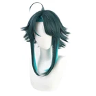 Парик для косплея аниме Genshin Impact Xiao смешанные короткие термостойкие волосы темно-зеленые синие для взрослых на Хэллоуин ролевые игры
