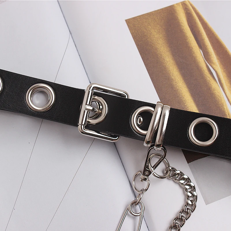 

[EAM] Pu Leather Black Split Joint Hollow Out Long Belt Personality Women New Fashion Tide All-match Spring Autumn 2021 1DA549