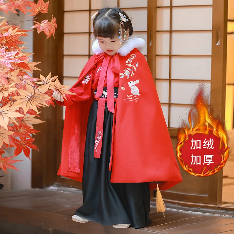 Детская одежда с вышитым кроликом для девочек Hanfu женская зимняя плюшевая