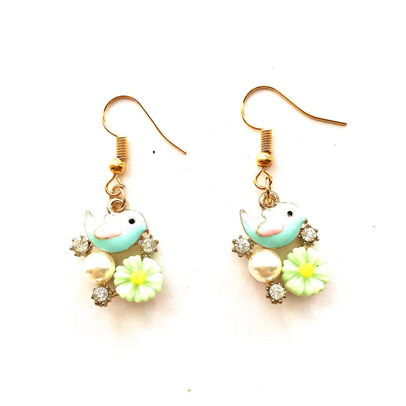 Серьги Стразы с кристаллами и эмалью жемчуг цветок птица серьги для женщин