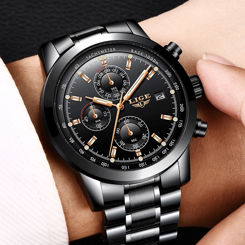 Relojes Hombre 2020 LIGE Бизнес Кварцевые часы мужские из нержавеющей стали