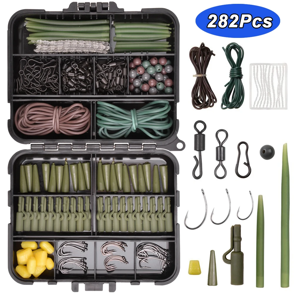 

Набор рыболовных снастей для ловли карпа, 282 шт./кор., со свинцовыми зажимами, крючками, Вертлюгами, быстрая замена, анти-спутывание, наживка к...