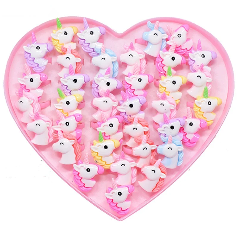 

20pcs/Lot Lovely Animal Unicorn Horse Open Kids Rings For Children Girls Adjustable Acrylic Jewelry Birthday Gift