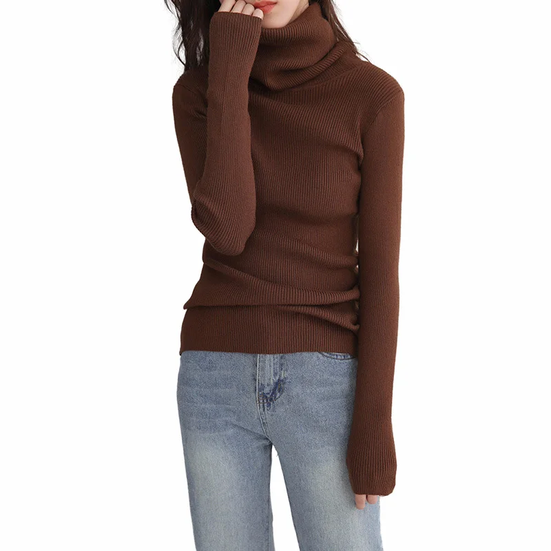 Women Turtleneck Sweater Off Shoulder Knitted Top Slim Ribbed Pullovers | Женская одежда