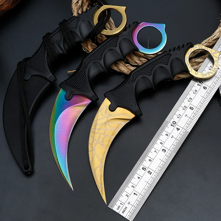 

CS GO Counter Strike Claw Karambit Knife Neck Knife with Sheath Tiger Tooth Real Sharpen Knife Camping Hunting Knife
