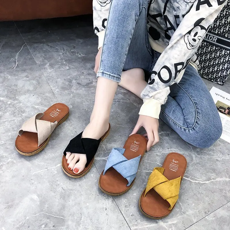 

Slippers women's outer wear 2021 summer new Korean version of tendon soft bottom sandals in stock flip-flop beach canvas