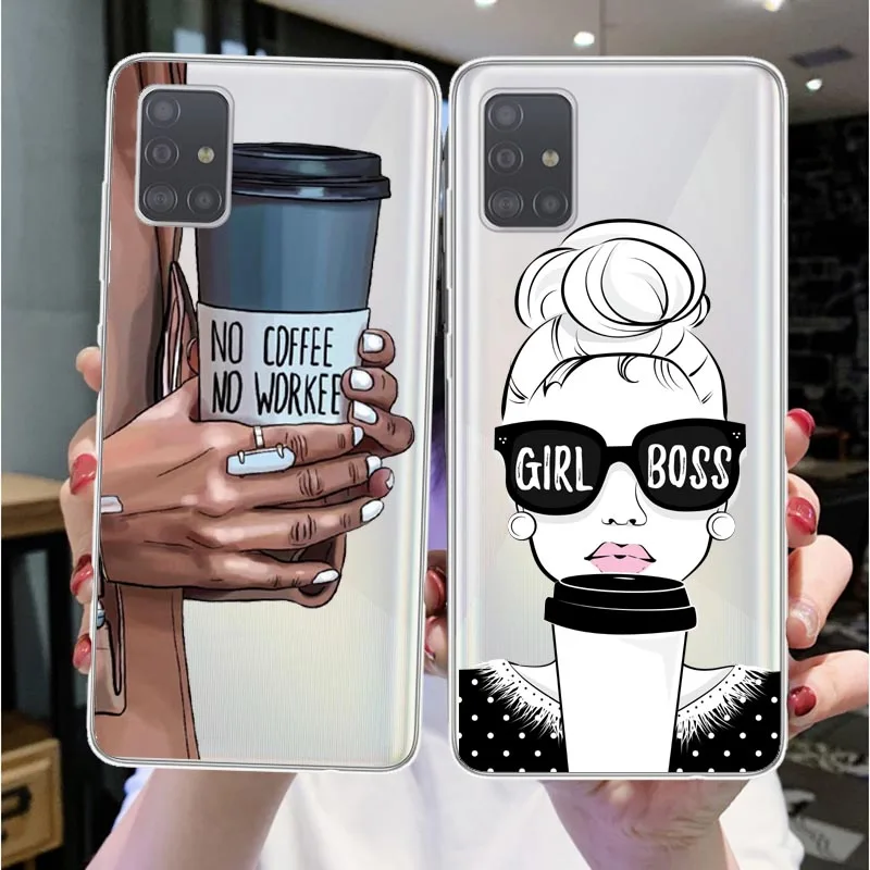 Мягкий чехол для телефона принцессы Женщины босса кофе Vogue Девушка Samsungs A50 A70 A10 A30