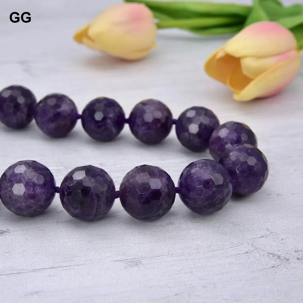 

GG Jewelry 20" 18mm Natural Faceted Round Amethysts Red Crystal Necklace