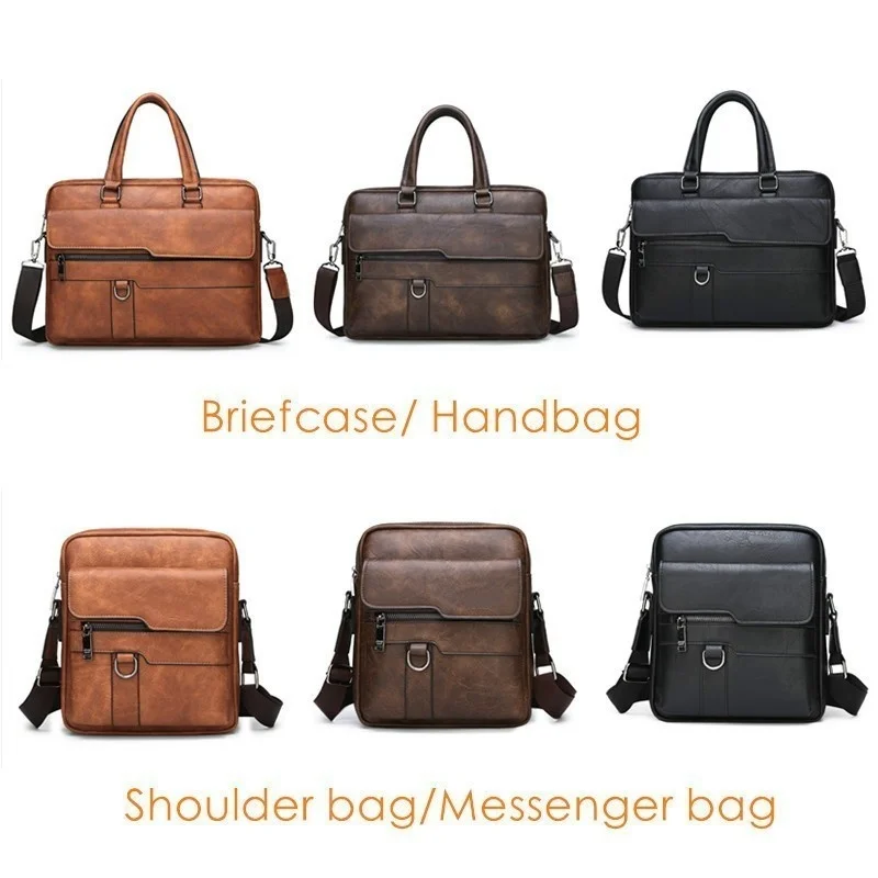 New Men Briefcase Bags Business Leather Shoulder Messenger Bags Man Work Handbag 14 Inch Laptop Bag Bolso Hombre Bolsa Masculina