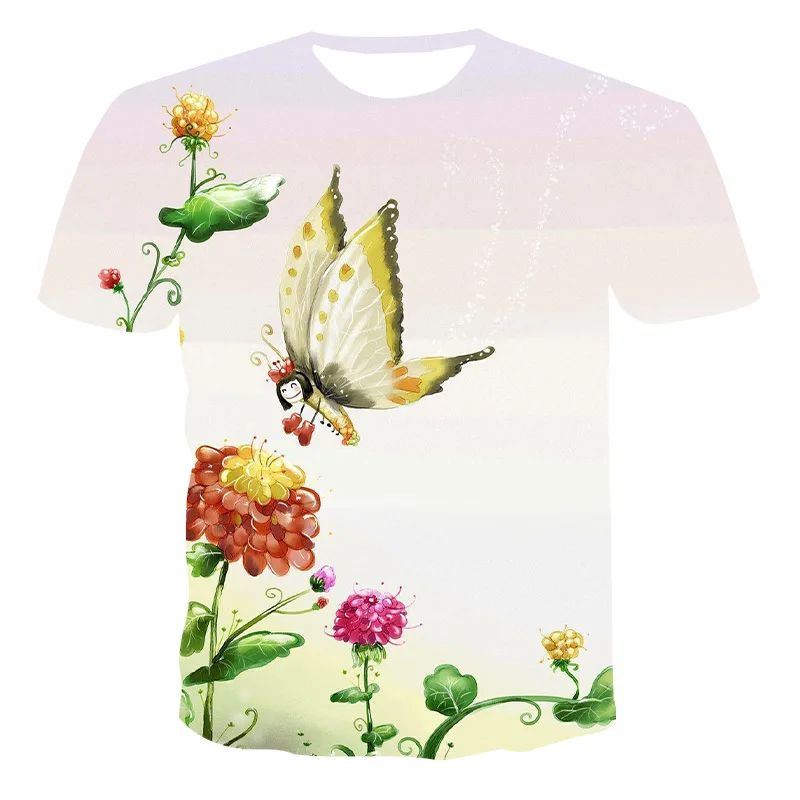 

Summer T-Shirt Unisex Short-Sleeved 3D Printing T-Shirt Insect Series Beautiful Butterfly Round Neck Pullover XXS-6XL Wholesale