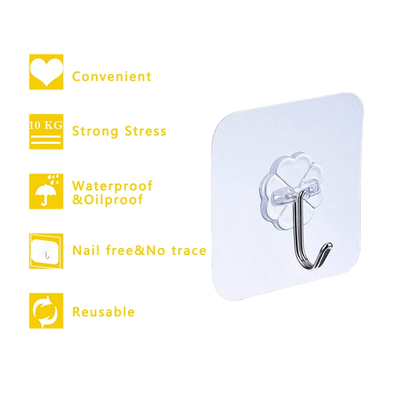 

10Pcs/lot Wall hooks Transparent Waterproof Seamless Hook Durable Free of Nails No Trace And Reusable Adhesive Strong Nail Free