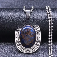 2022 bohemian stainless steel natural stone necklaces chain silver color pendants necklaces jewelry collier femme n3608s04