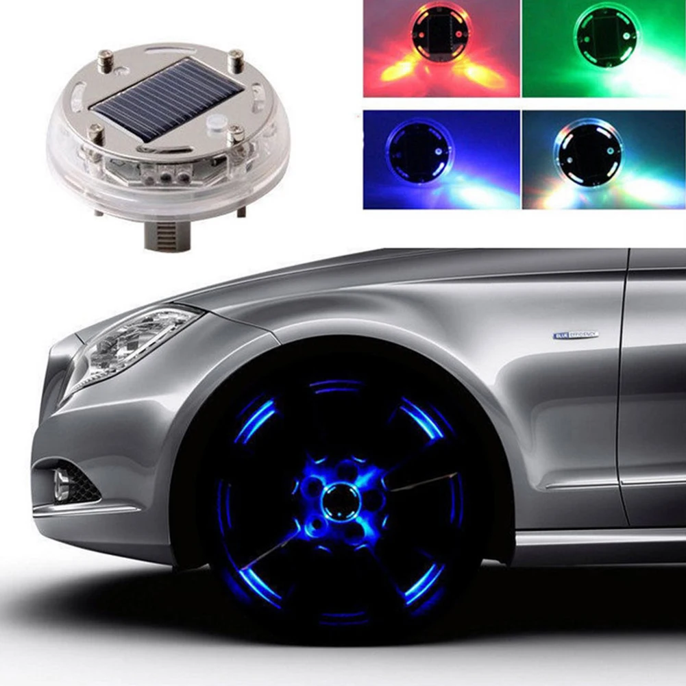 4 Modes LED RGB Car Solar Energy Flash Hub Cap Light Colorful Atmosphere Lamp Cool Tire Lights for Auto Car Wheel Decor