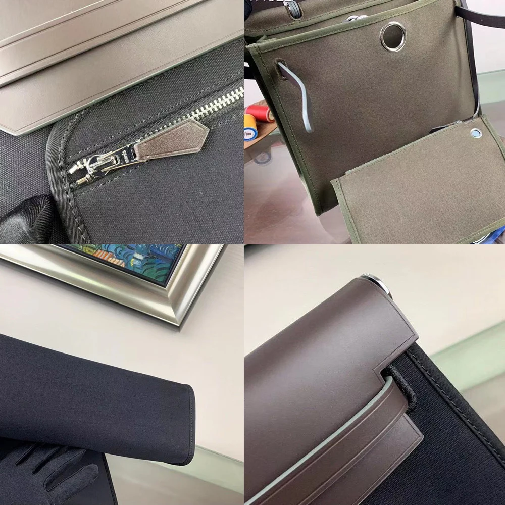 

With logo Bags for women Simplicity canvas Genuine Leather Splicing First layer cowhide high quality One shoulder Messenger bag