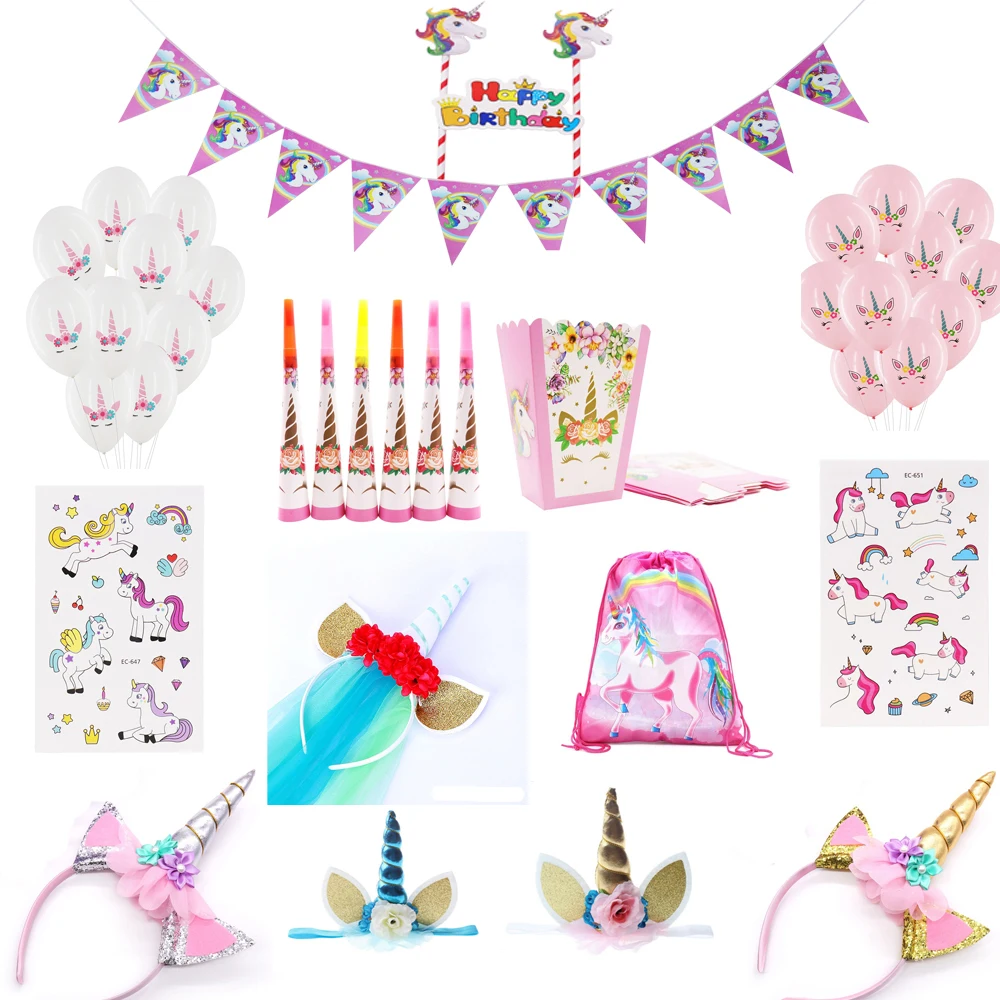 Розовый Единорог 1st на день рождения вечерние украшения дети латексные шары Рог